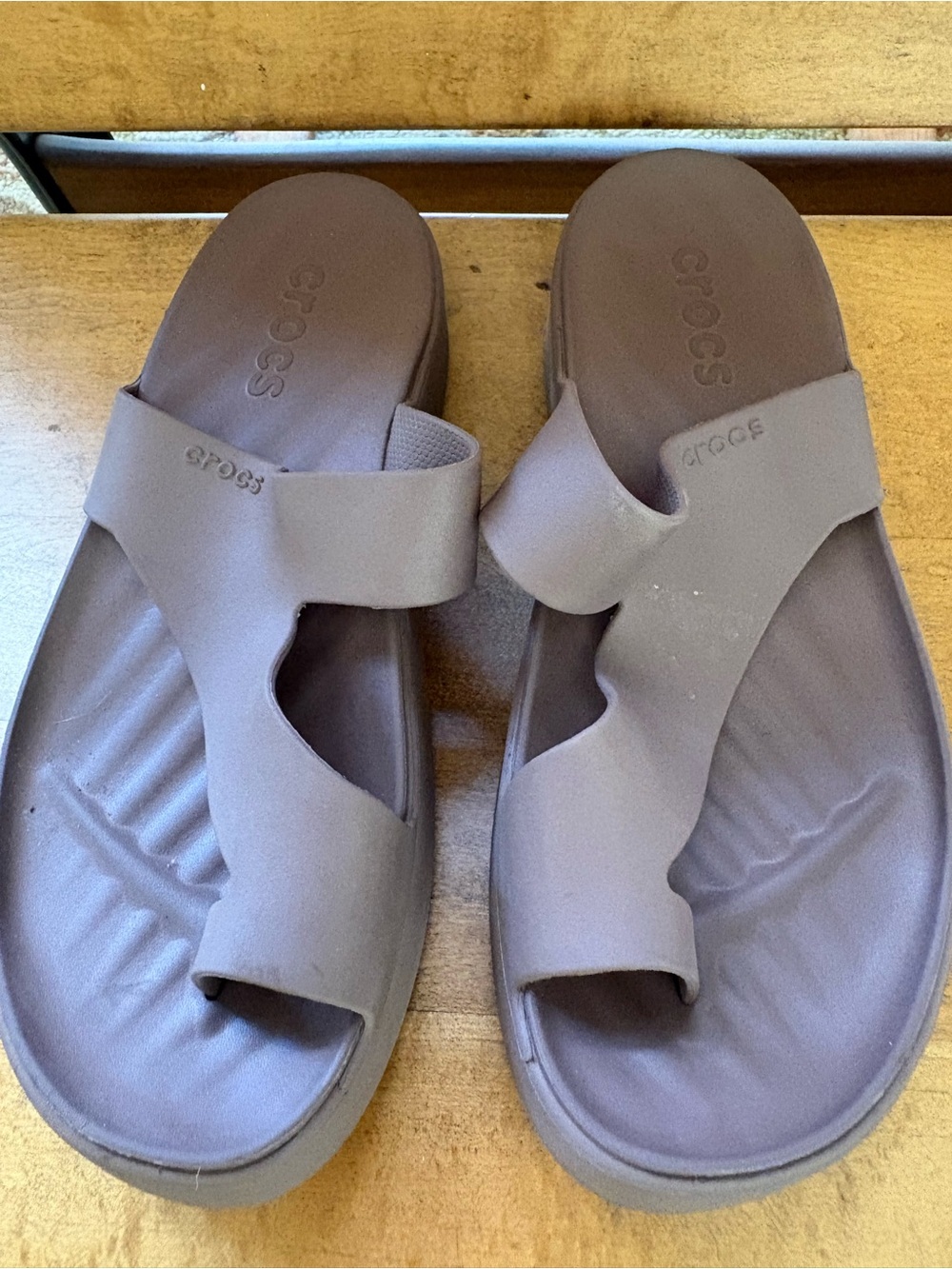 CROCS women’s grey Brown Taupe Slides - size 9